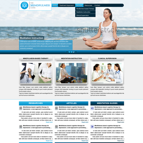 Therapy website with the title 'Mindfulness-based therapy clinic needs engaging and dynamic redesign. '