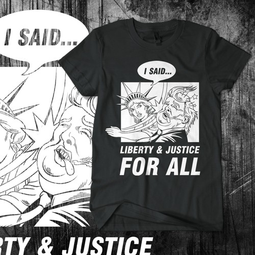 Message design with the title 'LIBERTY AND JUSTICE FOR ALL'