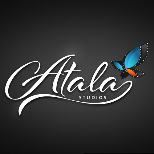 Blue and orange logo with the title 'Cinema Film Studio Logo - Atala Studios'
