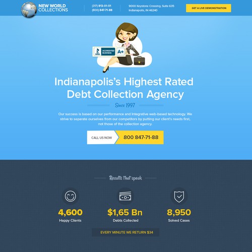 Call to action design with the title 'Landing page for financial firm'