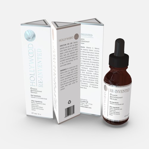 Serum packaging with the title 'Hollywood Skin Box Packaging'