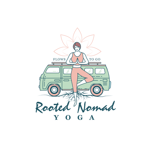 Bus design with the title 'Funky, fresh, fun mobile yoga business logo!'