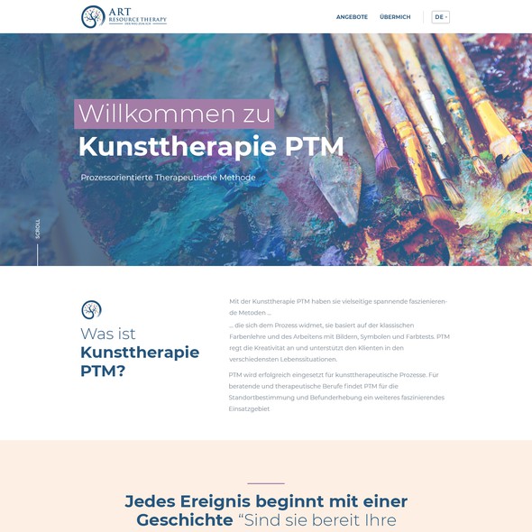 Artistic website with the title 'Kunsttherapie PTM'