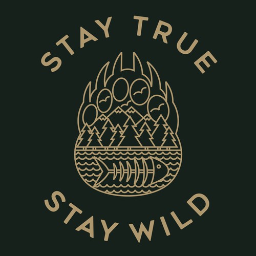 Line art t-shirt with the title 'STAY TRUE STAY WILD'