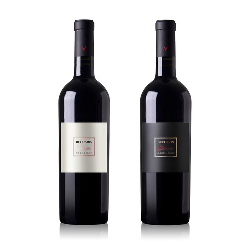 Embossed label with the title 'BECARIS red wine label'