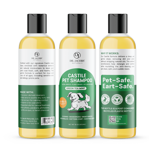 Pet shop design with the title 'Castile Pet Shampo'