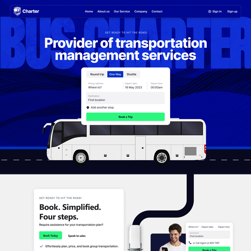 Artificial intelligence website with the title 'Bus Travel Landing page'