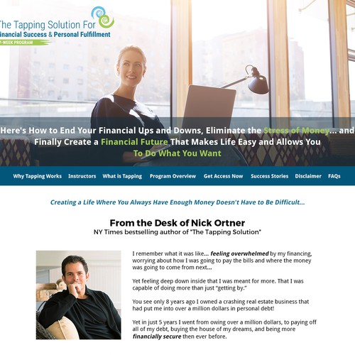 Sales page design with the title 'Landing page for self development program'