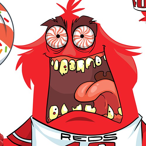 Cartoon design with the title 'RED MONSTER'