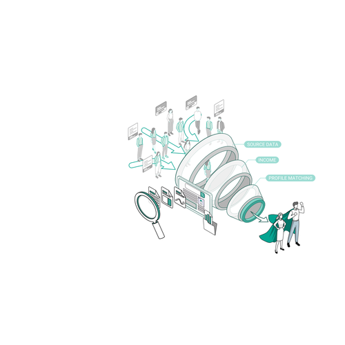 Isometric illustration with the title 'Illustration for a funnel'