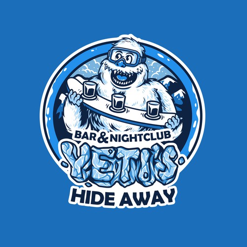 Nightclub logo with the title 'YETI'S HIDEAWAY'