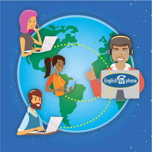 Banner artwork with the title 'Illustration for an Online Language School'