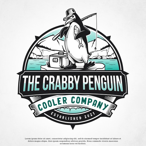 Nautical logo with the title 'The Crabby Penguin'