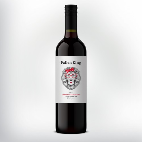 Wine bottle design with the title 'Fallen King - Caberent Sauvignon - Wine Label'