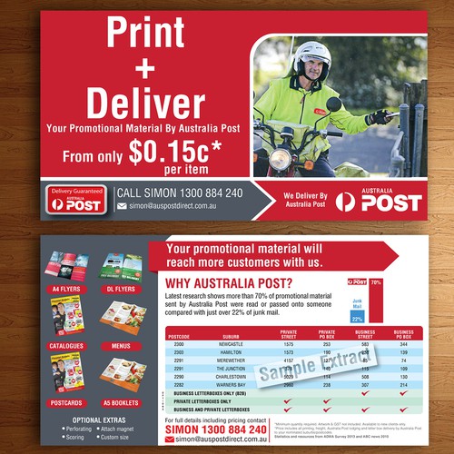 Mail design with the title 'Update our current DL flyer to new DLX size with some new info to be included'