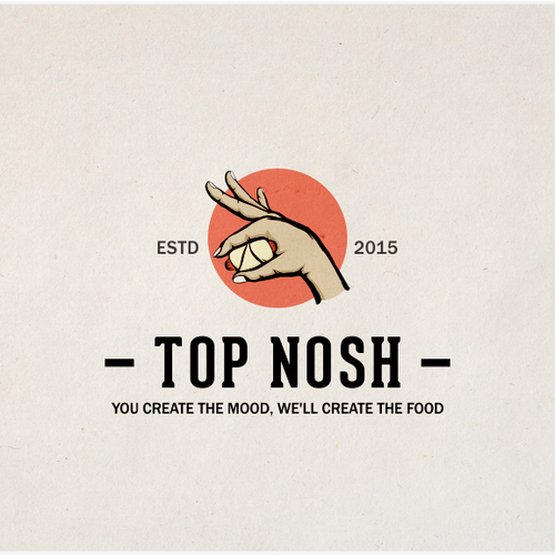 Food and drink logo with the title 'Business card and website logo, looking fluro lettering on black or white. Must be bright memorable'