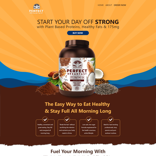 Fitness website with the title 'Perfect Breakfast Protein Powder'