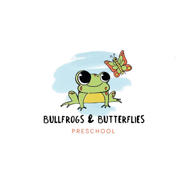 Kindergarten logo with the title 'Frog and butterfly'