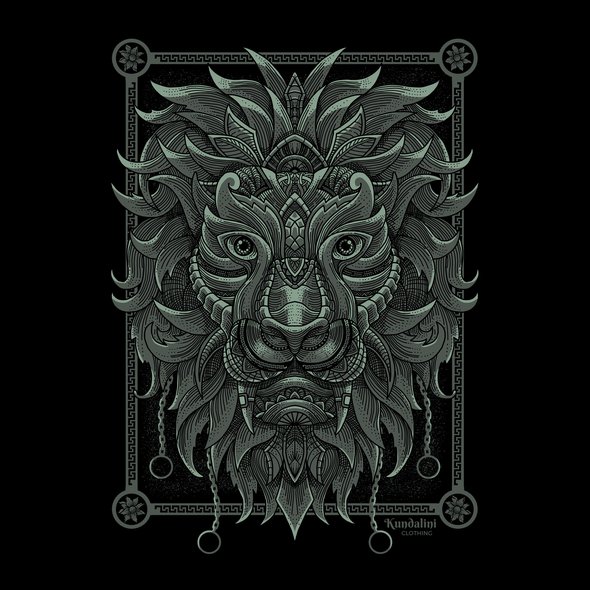 Detailed t-shirt with the title 'Mystical Lion'
