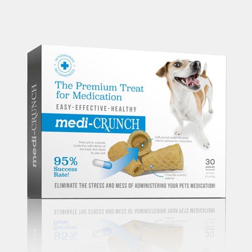 Dog packaging with the title 'Medi-crunch dog treat'