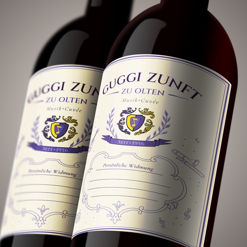 Typography label with the title 'Gift Wine Label for Guggi Zunft zu Olten'