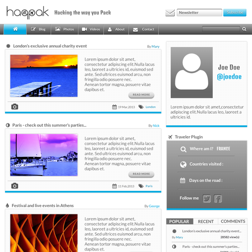 Tourism website with the title 'Web page design for haqpak'