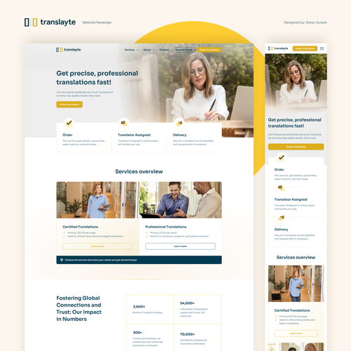 Interface website with the title 'Translayte Redesign'