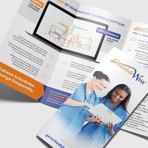 Orange and blue design with the title 'Modern and Clean Tri-fold'