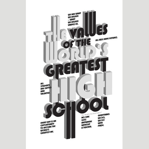 Black and white illustration with the title 'Concept for High School poster'