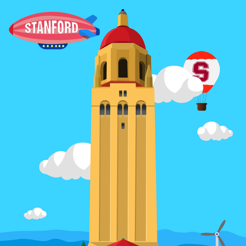 Splash screen design with the title 'Create an awesome illustration of Stanford university landscape for a mobile app!'