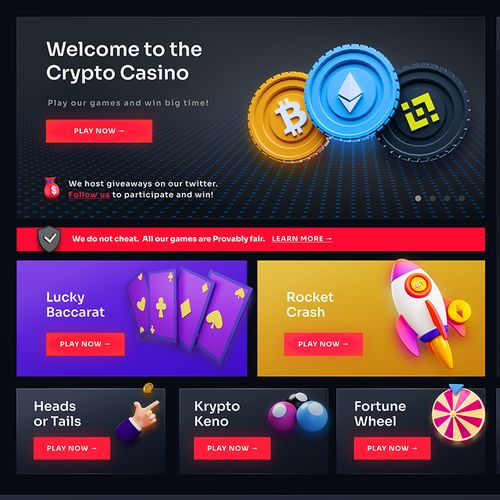 Game website with the title 'Crypto Casino Design'