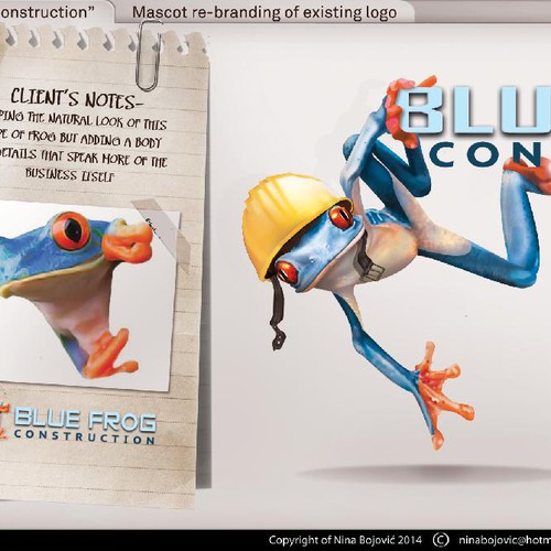 3D brand with the title 'Create a fun & professional 3D Blue Frog Mascot'