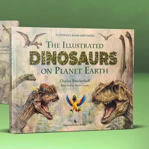 Book cover with the title 'Book cover design of the book "The Illustrated Dinosaurs on Planet Earth"'