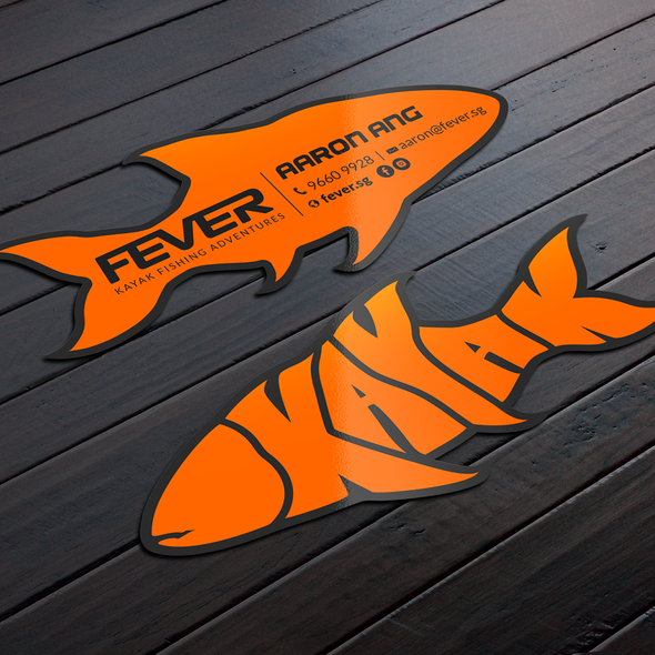 Orange and black design with the title 'Kayak Fishing Fever'