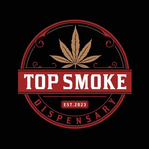 Marijuana logo with the title 'Top Smoke Dispensary'