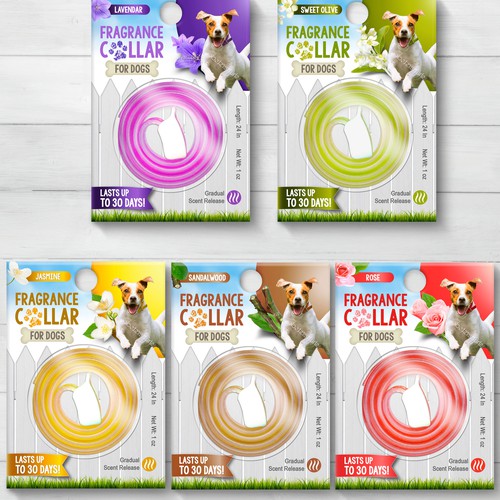 Dog packaging with the title 'Fragrance collar'