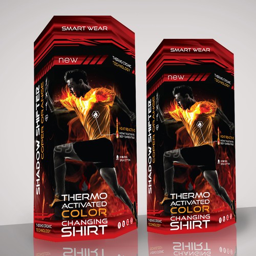 Fitness packaging with the title 'thermo activated color changing shirt'