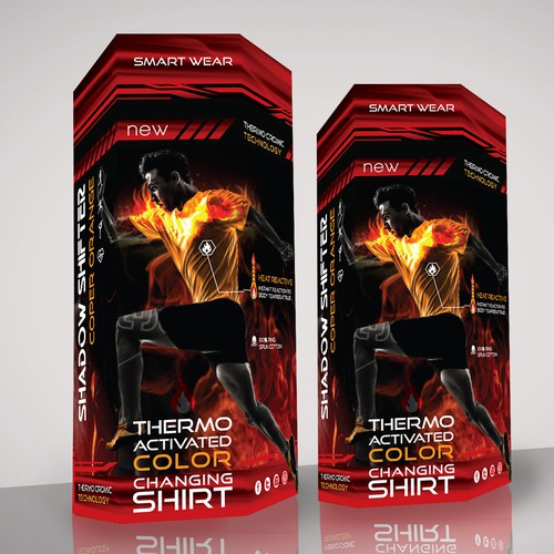 Sport packaging with the title 'thermo activated color changing shirt'