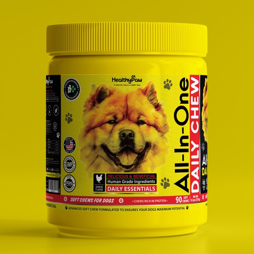 Dog food packaging with the title 'Healthy Paw.'