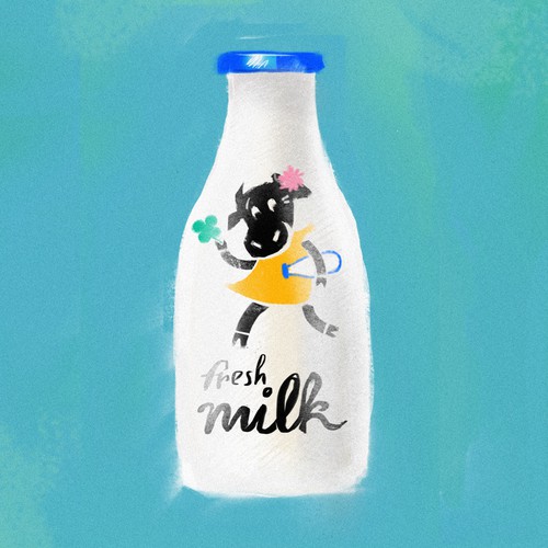 Cute artwork with the title 'Fresh milk mascot'