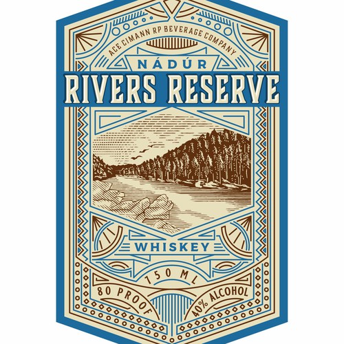 Art Deco label with the title 'NÁDÚR RIVERS RESERVE whiskey label'