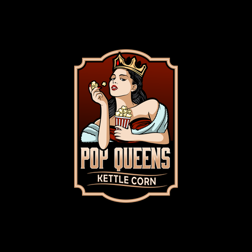 Queen logo with the title 'POP QUEENS kettle Corn'