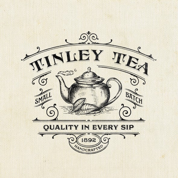 Vintage modern logo with the title 'Tinley Tea'