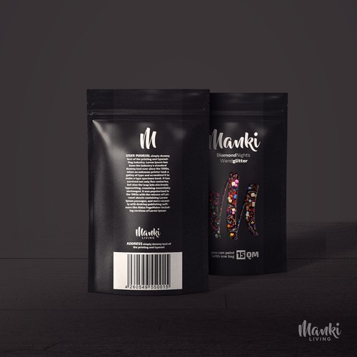 Bag packaging with the title 'Product packaging for Manki'