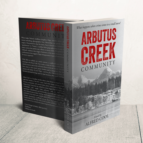 Black and white book cover with the title 'Cover Design for Arbutus Creek'