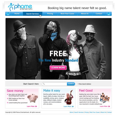 Booking website with the title 'Phame Entertaintment'