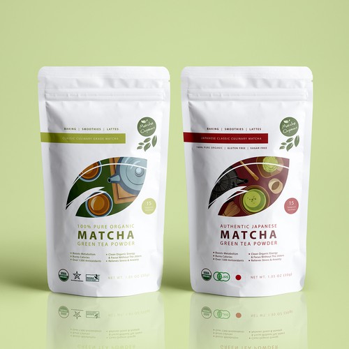 Matcha packaging with the title 'Modern Minimalistic Matcha Green Tea Pouch Design '