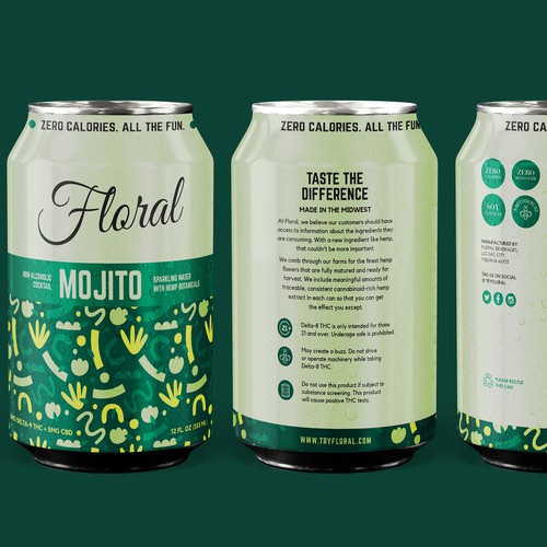 Beverage label with the title 'Mojito Sparkling Water Can'