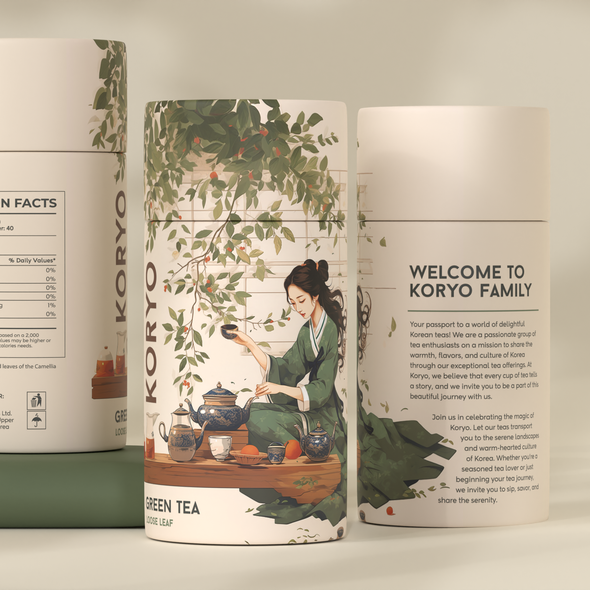 Green tea design with the title 'Koryo Tea'