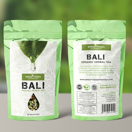 White background design with the title 'Bali Organic Herbal Tea'